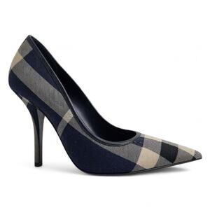 Burberry Aubri Nova Check Pointed Toe Pumps Dark Charcoal Blue Size 39